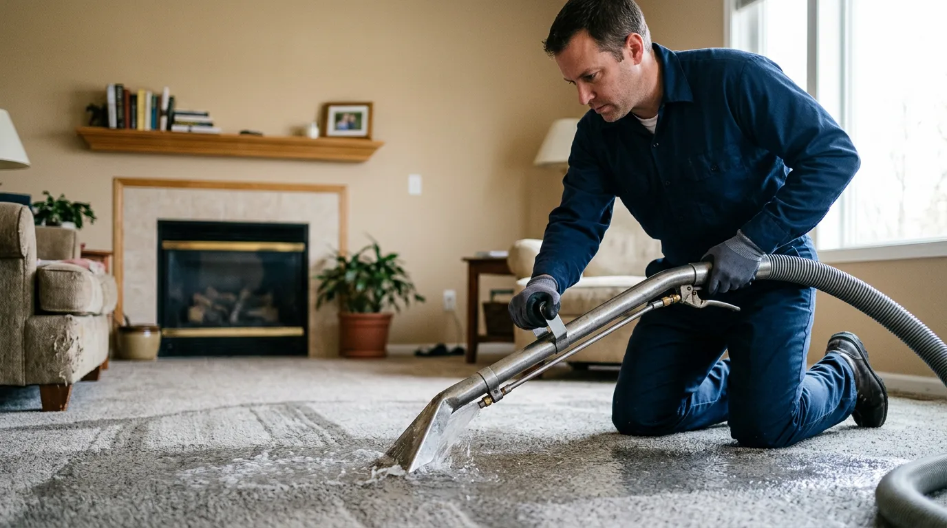 Water damage restoration technician working near Krum, TX